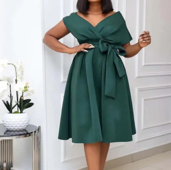 ASOS green fallen shoulder midi dress 6 cy - Picture 5 of 11